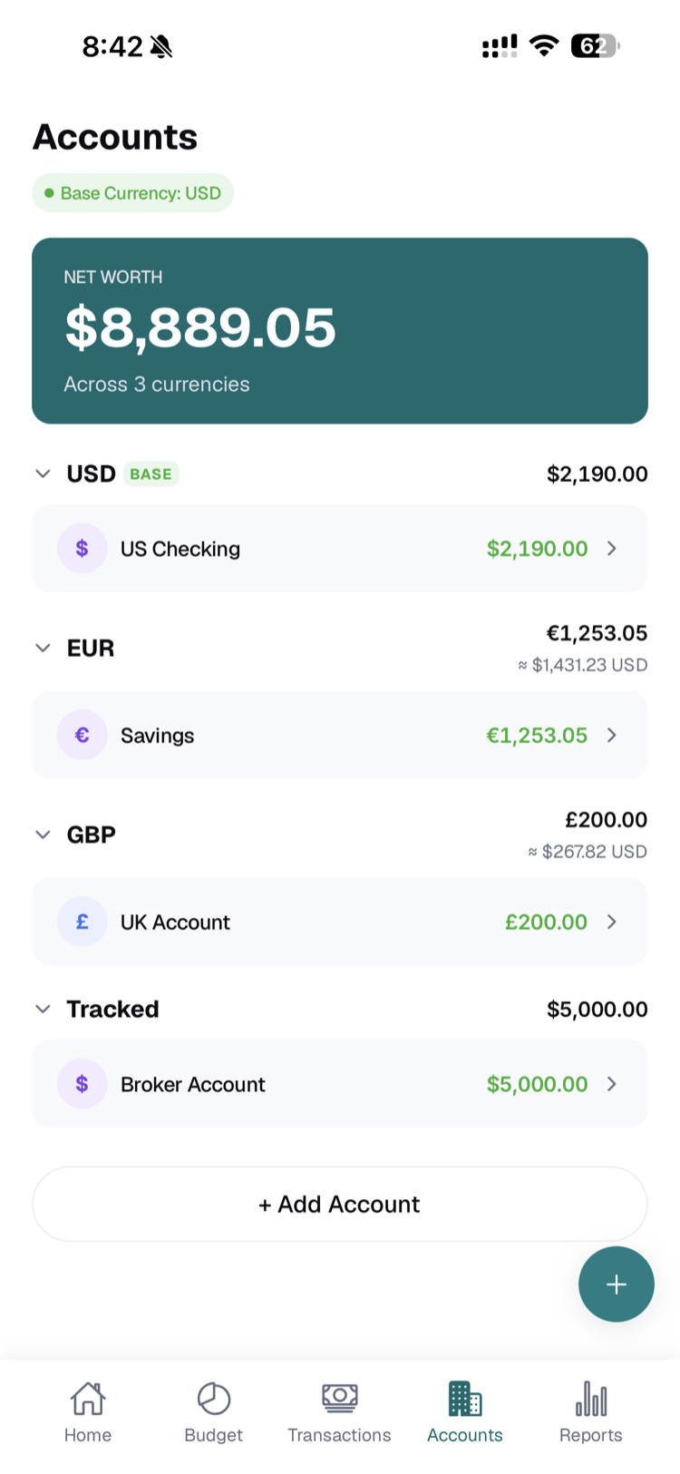 Nomad Budget Accounts screen