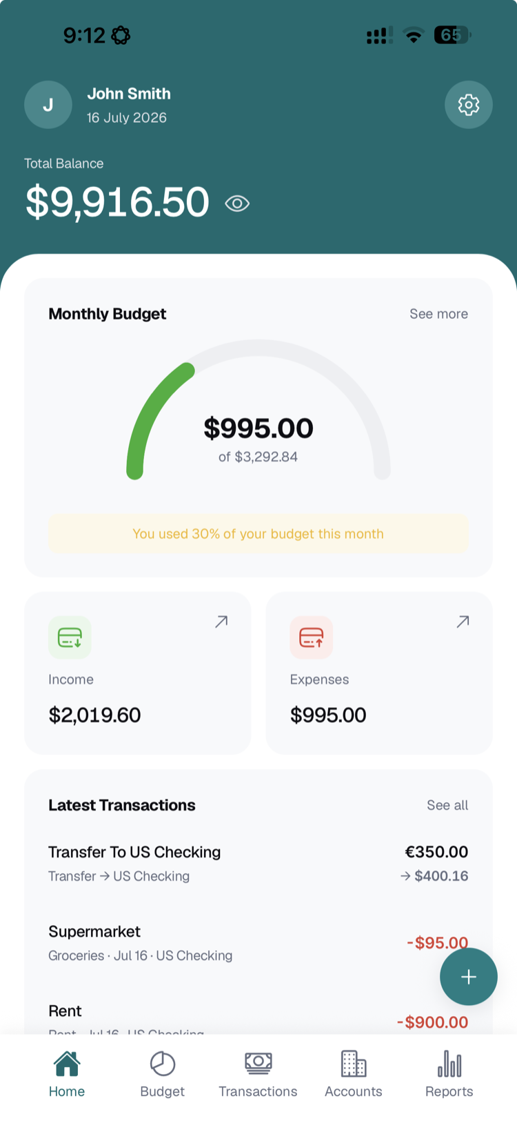 Nomad Budget home screen