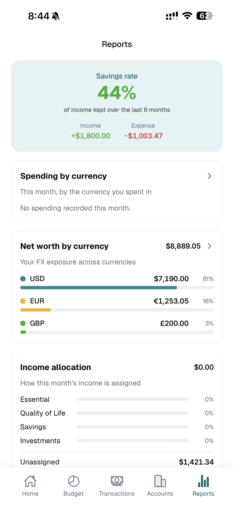Nomad Budget Reports screen